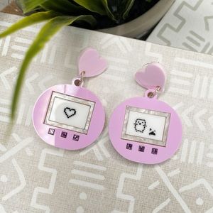 Handmade Purple Tamagotchi Earrings